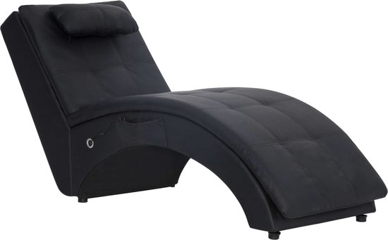 vidaXL - Massage - chaise - longue - met - kussen - kunstleer - zwart