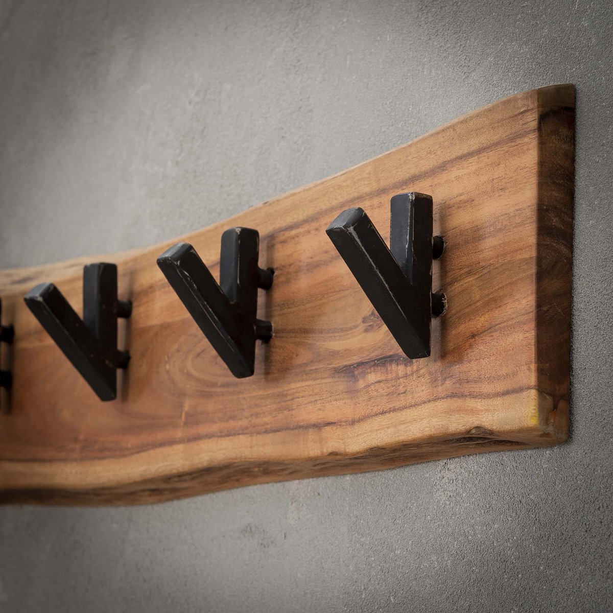 Kapstok Edge | 5 haken | bruin / zwart | hout / metaal | 60 x 15 cm ...