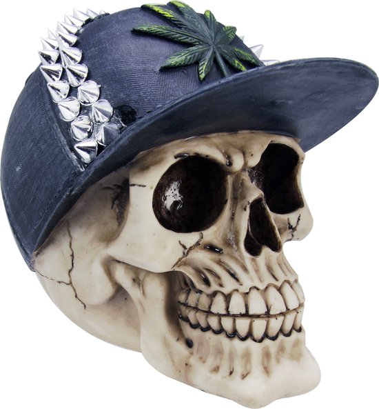 Schedel met pet en marihuanablad ,beeld , skull, Decoratieve schedel