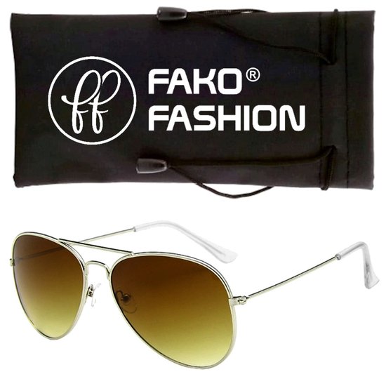 Fako Fashion® - Piloten Zonnebril - Pilotenbril - Piloot Zonnebril - Heren Zonnebril - Dames Zonnebril - Zilver - Lichtbruin van Fako Fashion® — afbeelding 2