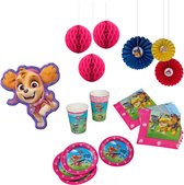 Paw Patrol - Feestpakket - Kinderfeest - Feestversiering - Verjaardag - Bordjes - Bekers - Servetten - Waaier plafonddecoratie - Honeycomb hangdecoratie - Helium ballon - Roze.