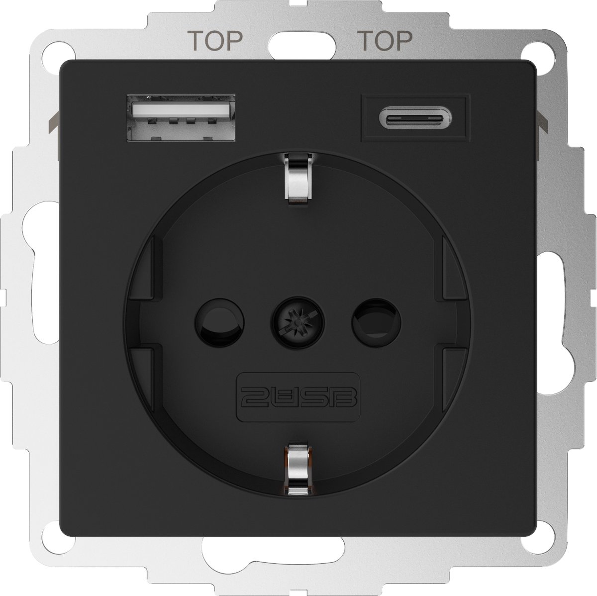 2USB - Stopcontact Inbouw Zwart 32mm – Wandcontactdoos met USB-A en USB-C – Snellader 15W – InCharge PRO 55 – Mat Zwart