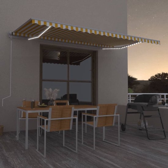vidaXL Luifel handmatig uittrekbaar met LED 400x350 cm crèmekleurig