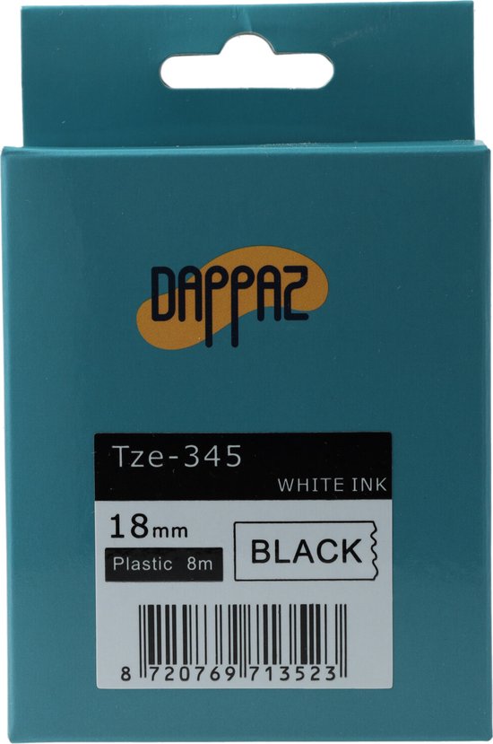 Dappaz - Ruban d'étiquetage Compatible Brother TZe-345 Wit sur Zwart 18 mm x 8 m - 1 pièce