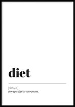 Poster Diet - 30x40 cm met Fotolijst - Woordenboek poster - Ingelijst – WALLLL