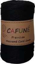 Cafuné Macrame koord - Premium -2mm-Zwart-230m-250-Gevochten koord-Gerecycled katoen-Koord-Macrame-Haken-Touw-Garen