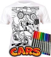 Splat T- shirt - Kleur telkens opnieuw je mooie T shirt - met verschillende coole Auto's - 9- 11 Jaar