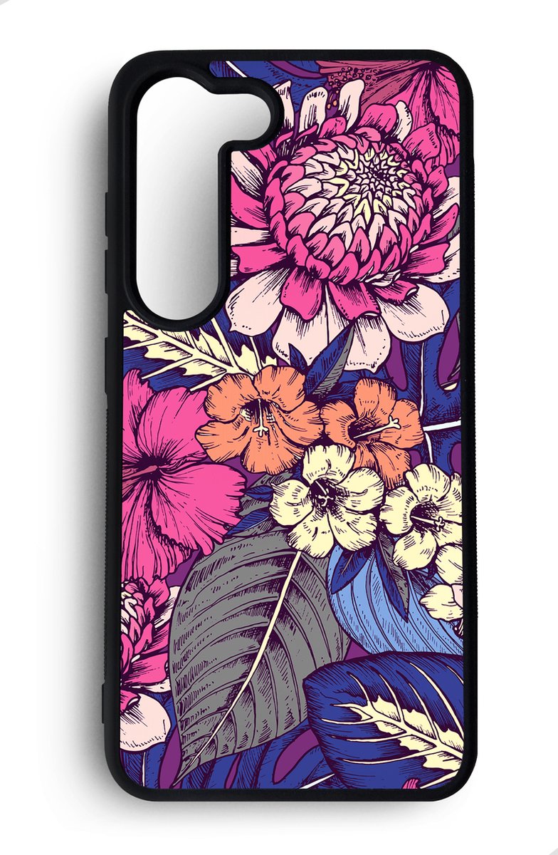 Ako Design Samsung Galaxy S23 hoesje - Bloemen - roze - Hoogglans - TPU Rubber telefoonhoesje - hard backcover