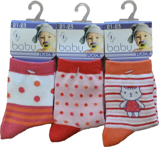 Baby / kinder sokjes flowerstripe - meisjes - 90% katoen - naadloos - 12 PAAR - chaussettes socks