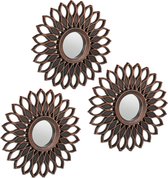 Relaxdays spiegel set van 3 - bloem - wandspiegel woonkamer - Ø 25 cm - sierspiegel hal