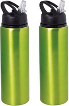 Waterfles/sportfles/drinkfles Sporty - 2x - groen - aluminium/kunststof - 800 ml