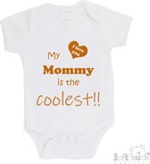 100% katoenen Romper "My mommy is the coolest!! / I love you" Moeder Moederdag Mama Unisex Katoen Wit/tan Maat 56/62