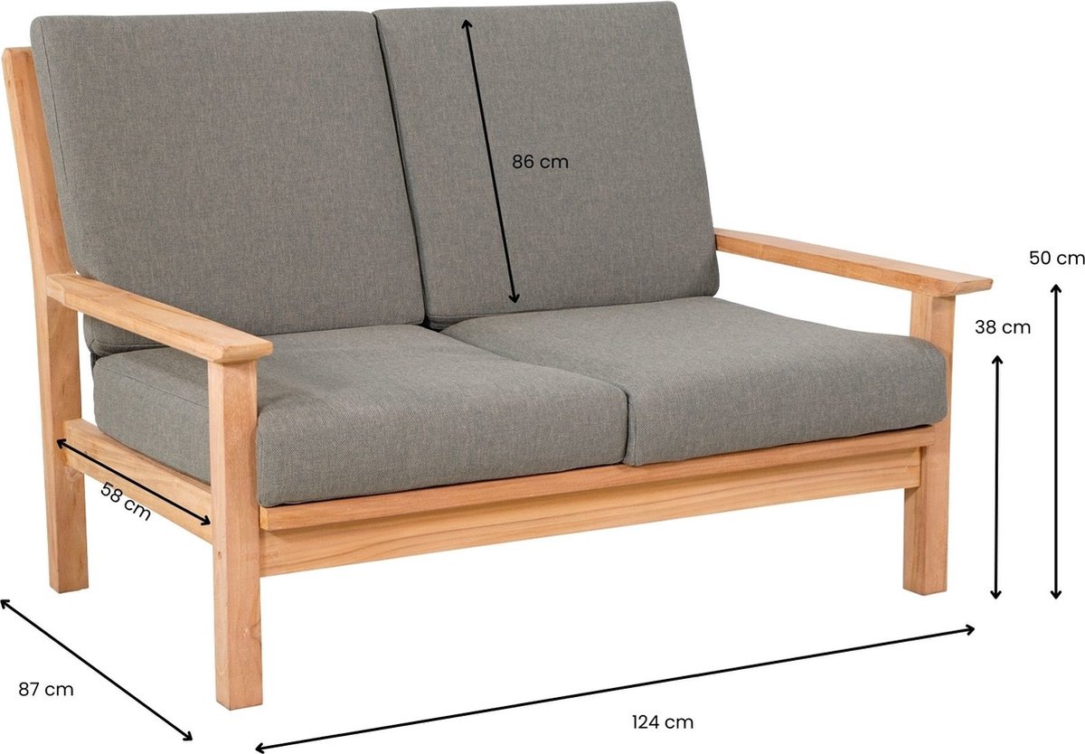 Lesli Living Loungebank Teak 124 cm incl. Kussen