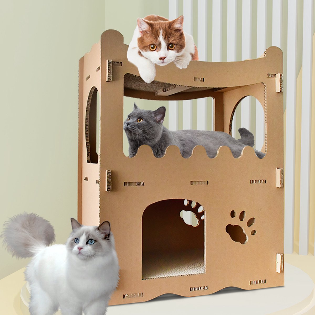 Kattenhuis - duurzaam speelhuis voor katten - karton krabmeubel katten - Afmetingen 53.5 x 31 x 70.5 cm — afbeelding 12