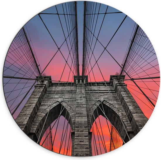 Dibond Muurcirkel - Uitzicht vanaf Brooklyn Bridge, New York City - 70x70 cm Foto op Aluminium Muurcirkel (met ophangsysteem)