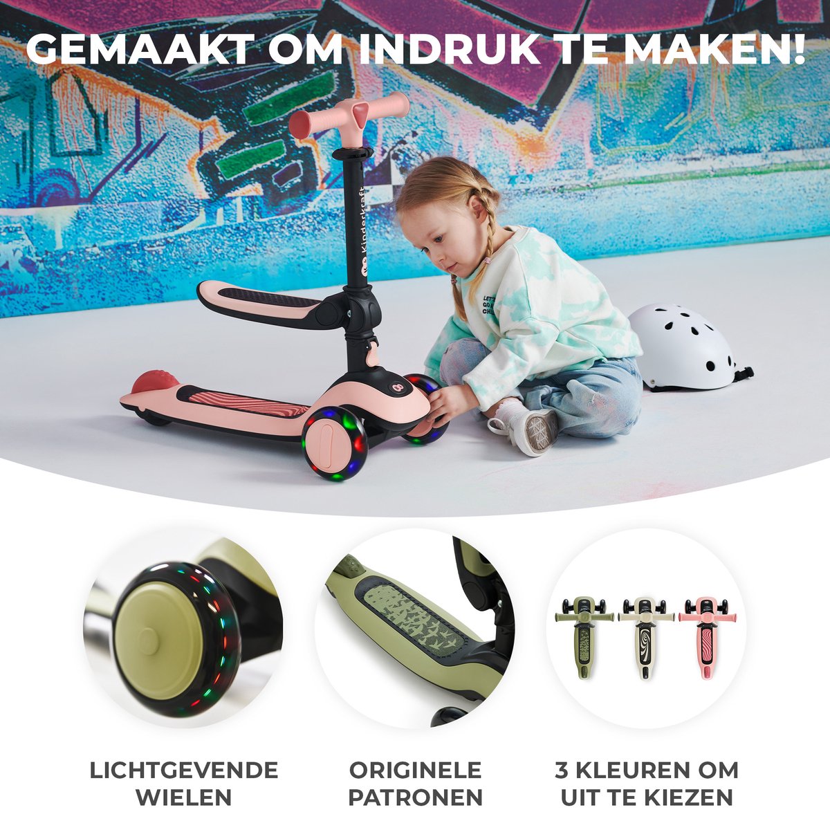 Kinderkraft HALLEY 2-in-1 Loopfiets en Driewieler Step - Voor Kinderen van 1-5 Jaar, Max 50 kg - Verstelbaar Zadel en Stuur, Opvouwbaar, LED Wielen - Groen — afbeelding 10