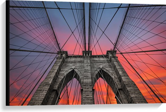 Canvas - Uitzicht vanaf Brooklyn Bridge, New York City - 90x60 cm Foto op Canvas Schilderij (Wanddecoratie op Canvas)