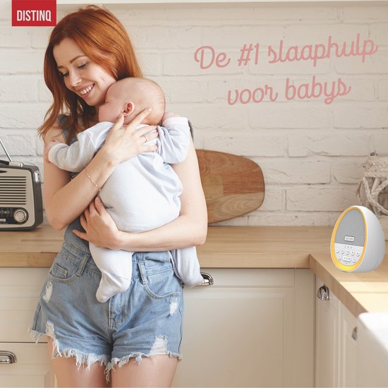DistinQ White Noise Machine - Witte Ruis Slaaptrainer voor Baby - Slaaphulp met 8 verschillende kleuren LED verlichting en 29 rustgevende geluiden