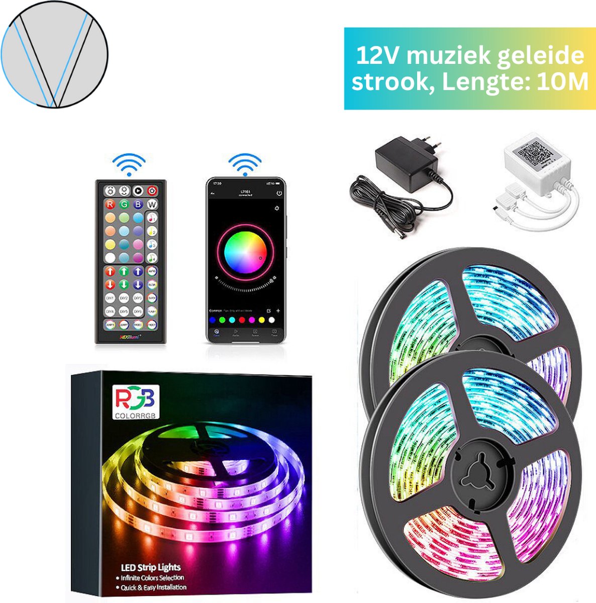 ColorRGB Led Strip - Led Strip Bluetooth Met Muziek - Led Strip Met App – Best Getest – 100% Tevredenheidsgarantie – 12 Volt - 10 Meter RGB
