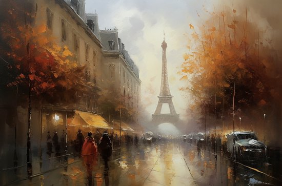 Sfeer Posters - Poster Parijs - Eiffeltoren - Painted Stijl - Schilderij Parijs Stijl - Wanddecoratie - Interieur Design - 91x61