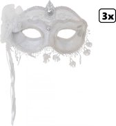 3x Oogmasker luxe wit kant - Venetie festival thema feest verjaardag party