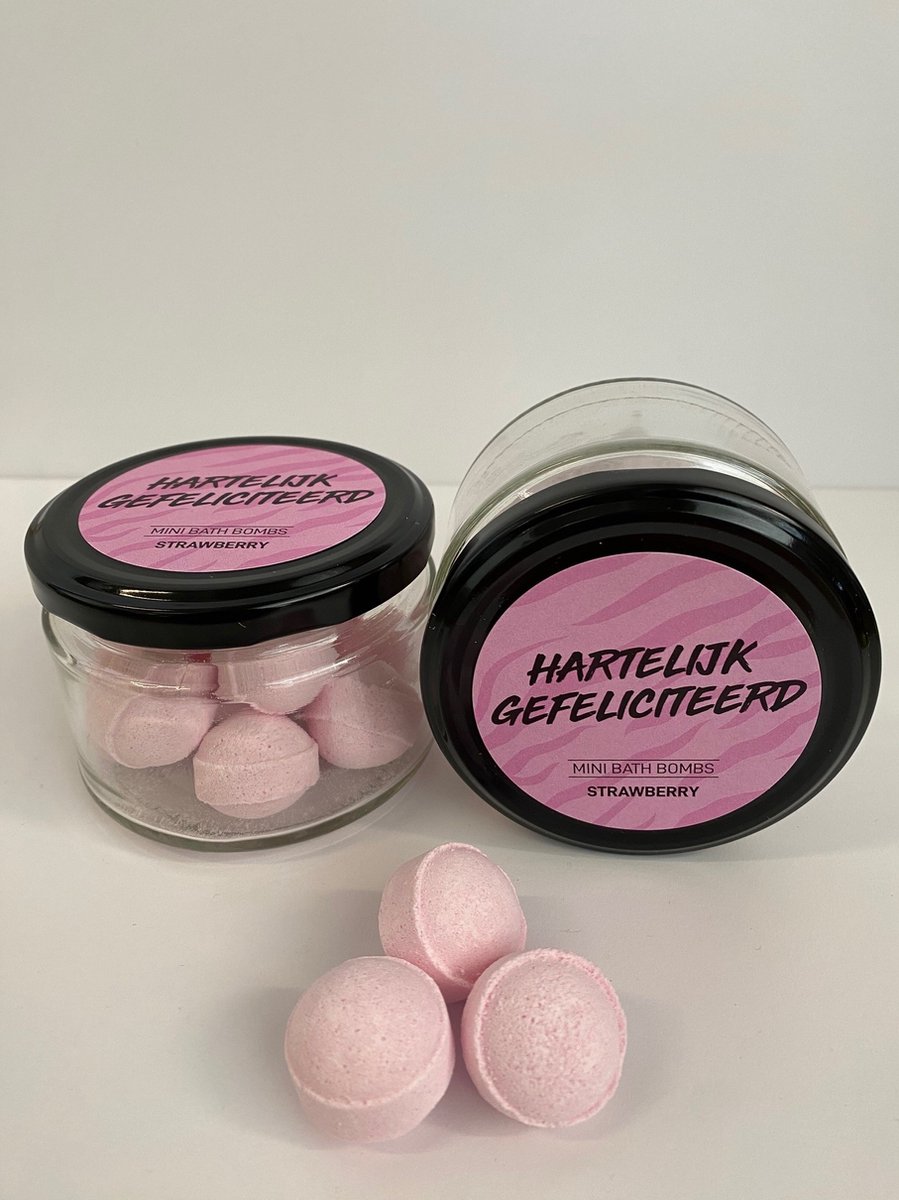 Goedkoopste Mini bath bombs in glazen potje Hartelijk Gefeliciteerd