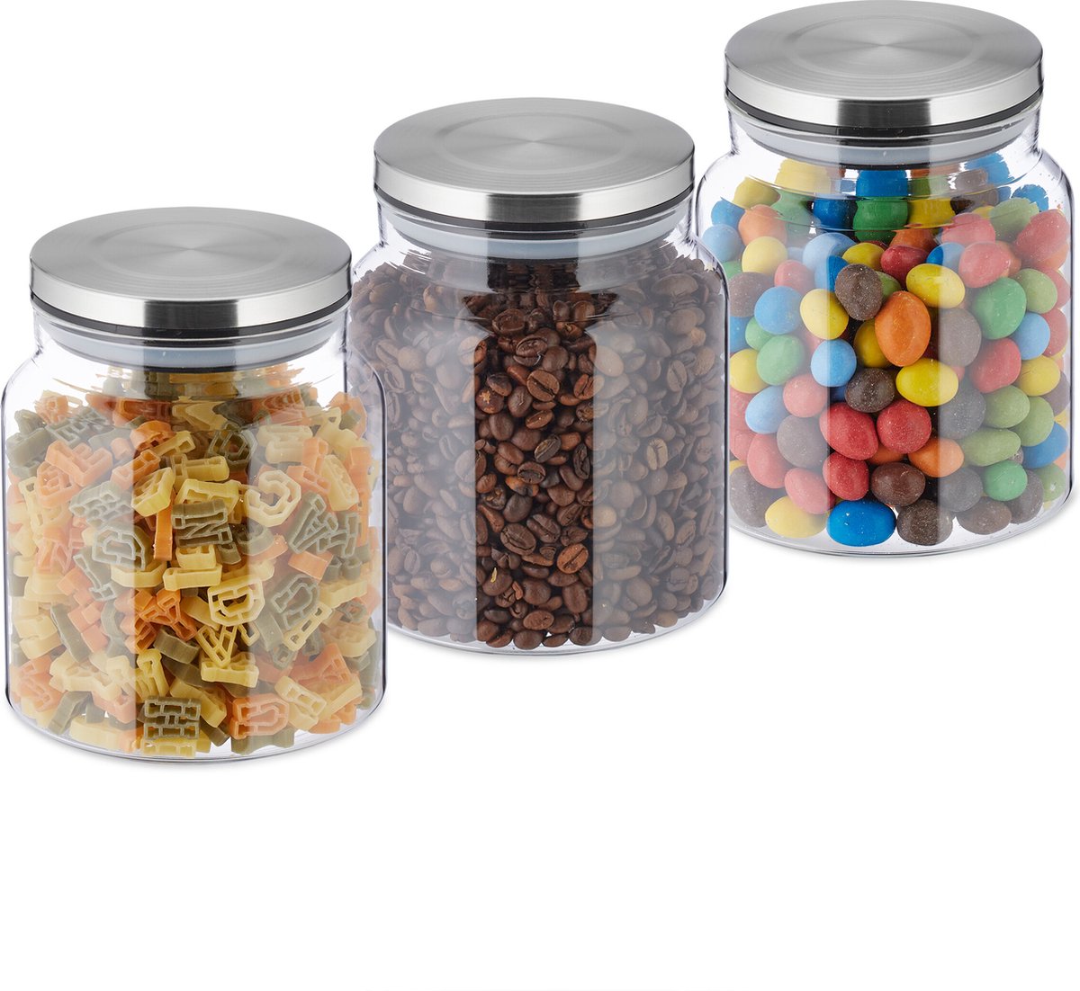 voorraadpot - set van 3 - 1100 ml - luchtdicht - rond - transparant-zilver