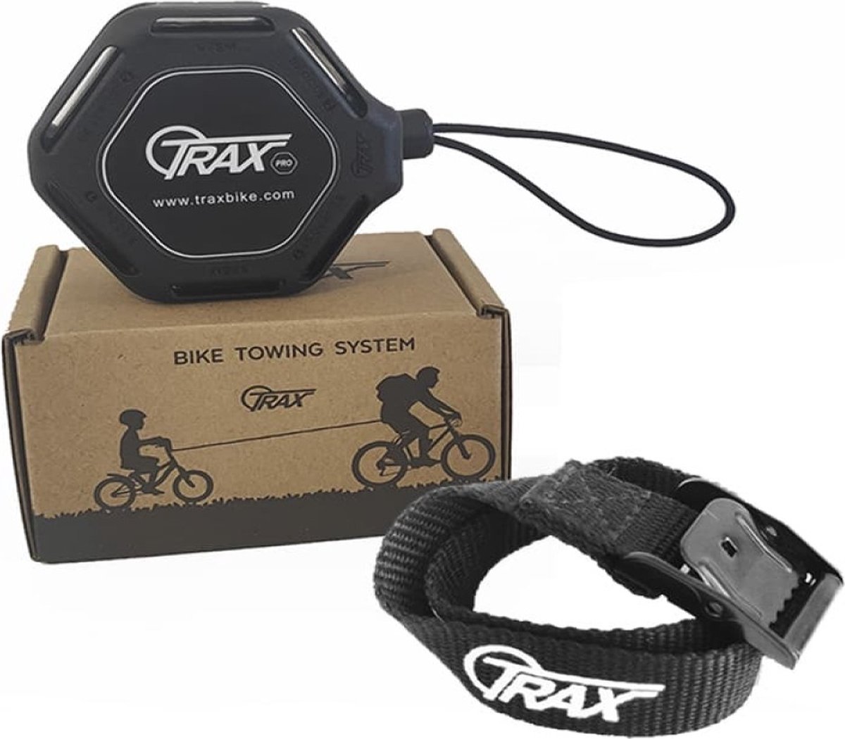 TRAX Pro rolmechanisme sleepsysteem zwart voor fiets | MTB | E-bike |volwassenen | kind | uniseks | sleeptouw | fietstrekker - Trax