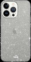 xoxo Wildhearts siliconen glitter hoesje - Sparkle Away Black - Siliconen hoesje geschikt voor iPhone 13 Pro - Shockproof case met glitters - Glitter hoesje zwart