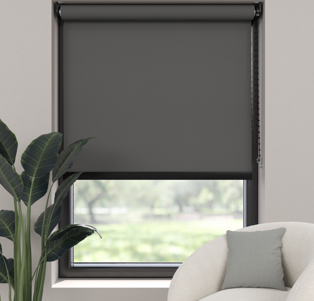 Dutchblinds Rolgordijn - lichtdoorlatend - Antraciet - 185x275cm - Raamdecoratie op maat