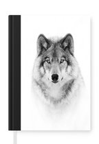 Notitieboek - Schrijfboek - Wolf - Dieren - Portret - Wit - Notitieboekje klein - A5 formaat - Schrijfblok
