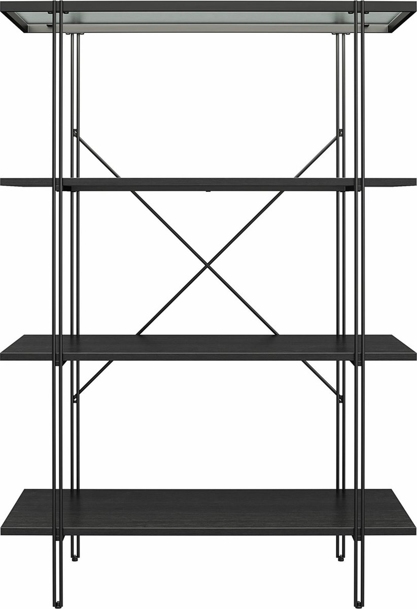 Wainwright-Boekenkast - Glas/Eiken - Zwart Metaal