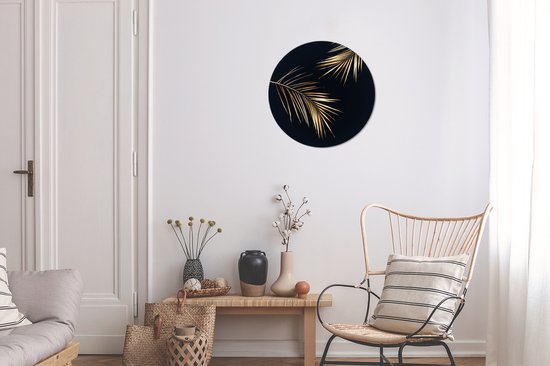 Cercle mural feuilles - Goud - Plantes - Luxe - Tableaux ronds - Cercle mural - Décoration murale ronde - Décoration murale ronde - Décoration salon - 30x30 cm - Décoration chambre