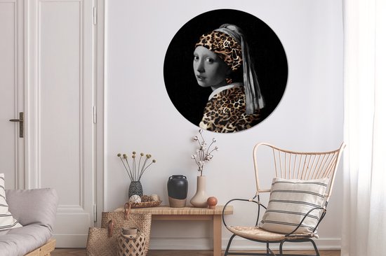 WallCircle - Cercle mural - Cercle mural d'intérieur - Fille à la boucle d'oreille en perle - Imprimé panthère - Johannes Vermeer - 120x120 cm - Décoration murale - Peintures ronds XXL