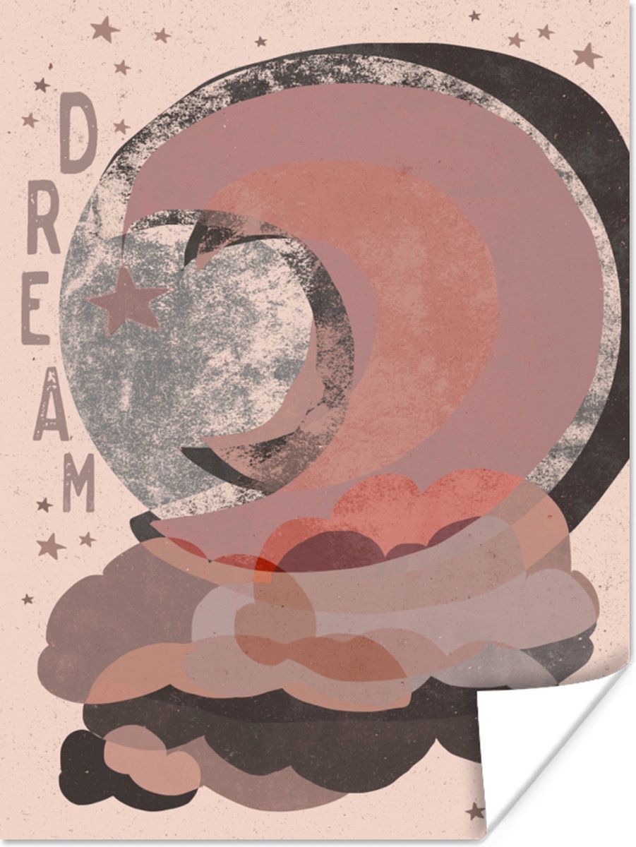 Poster Tekst - Dream - Pastel - Maan - Design - 30x40 cm