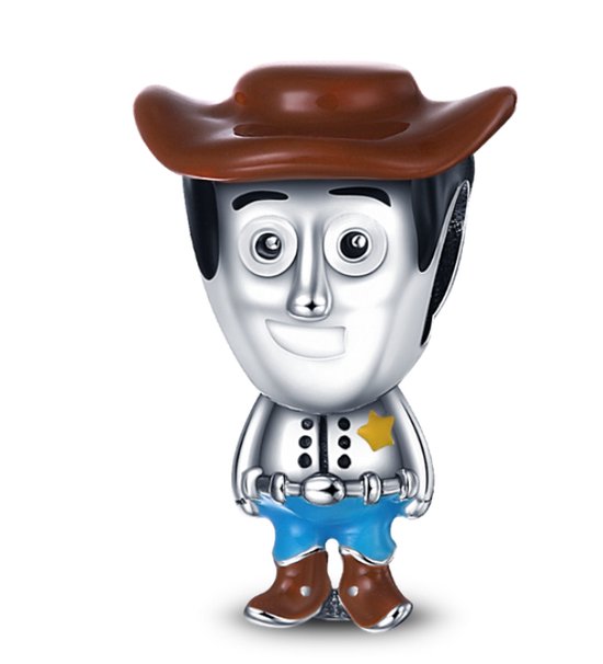 Charme pour Bracelet Pandora | Supplier le shérif Woody | Toy Story | Cow-boy Jouets | Charme Charm | 925 | Émail noir, bleu, jaune, marron | Cadeau |