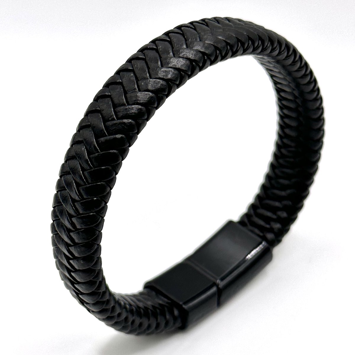 Zwart Lederen Gevlochten Wrap Armband - 20cm - Armband Leer Zwart - Gevlochten Armband - Voor Hem - Voor Man - Voor Haar - Voor Vrouw - Armband Cadeau