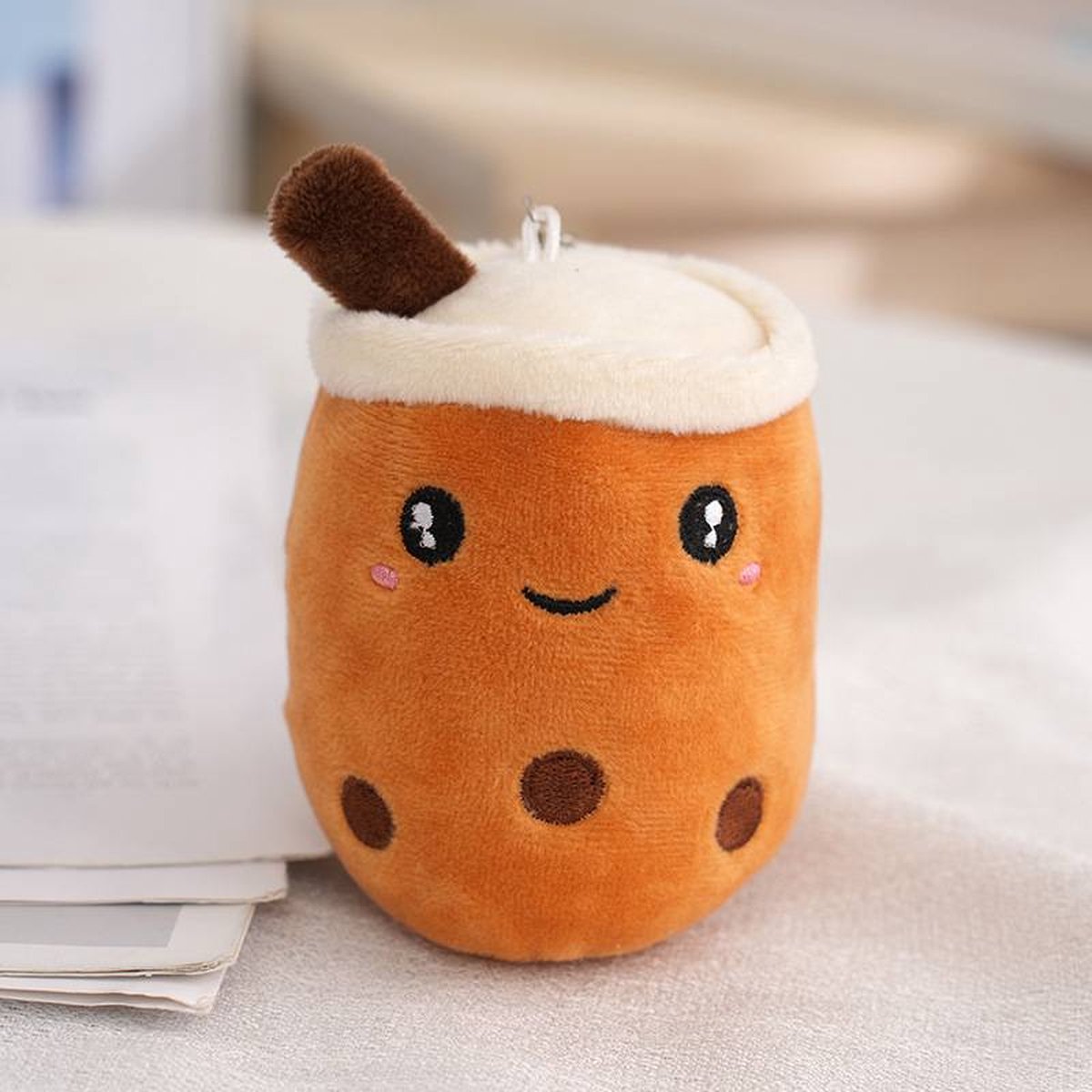 Klikkopers® - Bubble Tea Knuffel Sleutelhanger - Boba Knuffel - - Kawaii Knuffel - Squish Knuffel - Bruin