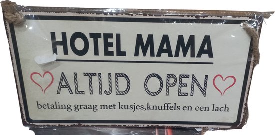 Tekstbord Hotel Mama - metaal - moederdag cadeau - Kerst Sinterklaas cadeau