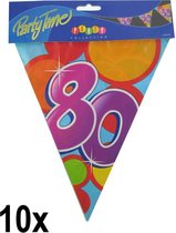 10x Leeftijd vlaggenlijn 80 jaar - Dubbelzijdig bedrukt - Vlaglijn feest festival abraham sara vlaggetjes verjaardag jubileum leeftijd