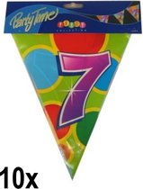 10x Leeftijd vlaggenlijn 7 jaar- Dubbelzijdig bedrukt - Vlaglijn feest festival abraham sara vlaggetjes verjaardag jubileum leeftijd