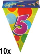10x Leeftijd vlaggenlijn 5 jaar - Dubbelzijdig bedrukt - Vlaglijn feest festival abraham sara vlaggetjes verjaardag jubileum leeftijd