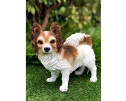 Vlinderhond/Papillon dog staand 22 cm hoog - hond - dog - polyester - polystone - beeld - tuinbeeld - hoogkwalitatieve kunststof - decoratiefiguur - interieur - accessoire - voor binnen - voor buiten - cadeau - geschenk - Kerst - nieuwjaar