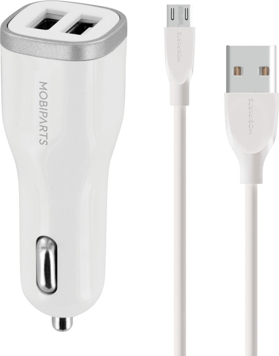 Mobiparts Autoloader - 12W/2.4A - 2 USB Poorten - Smart IC + Micro USB Kabel - Wit