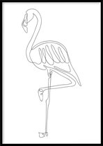 Poster Flamingo - 30x40 cm met Fotolijst - Line art poster - Abstracte poster - Ingelijst - WALLLL