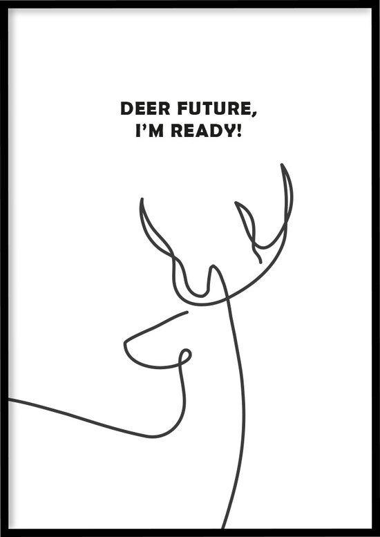 Poster Deer Future - 30x40 cm met Fotoliijst - Line art poster - Abstracte poster - Kinderkamer poster - Ingelijst - WALLLL