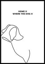 Poster Home Is Where The Dog Is - 30x40 cm met Fotolijst - Line art poster - Abstracte poster - Kinderkamer poster - Ingelijst - WALLLL
