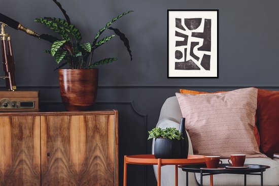 Cadre photo avec affiche - Abstrait - Zwart - Wit - Formes - 30x40 cm - Cadre pour affiche