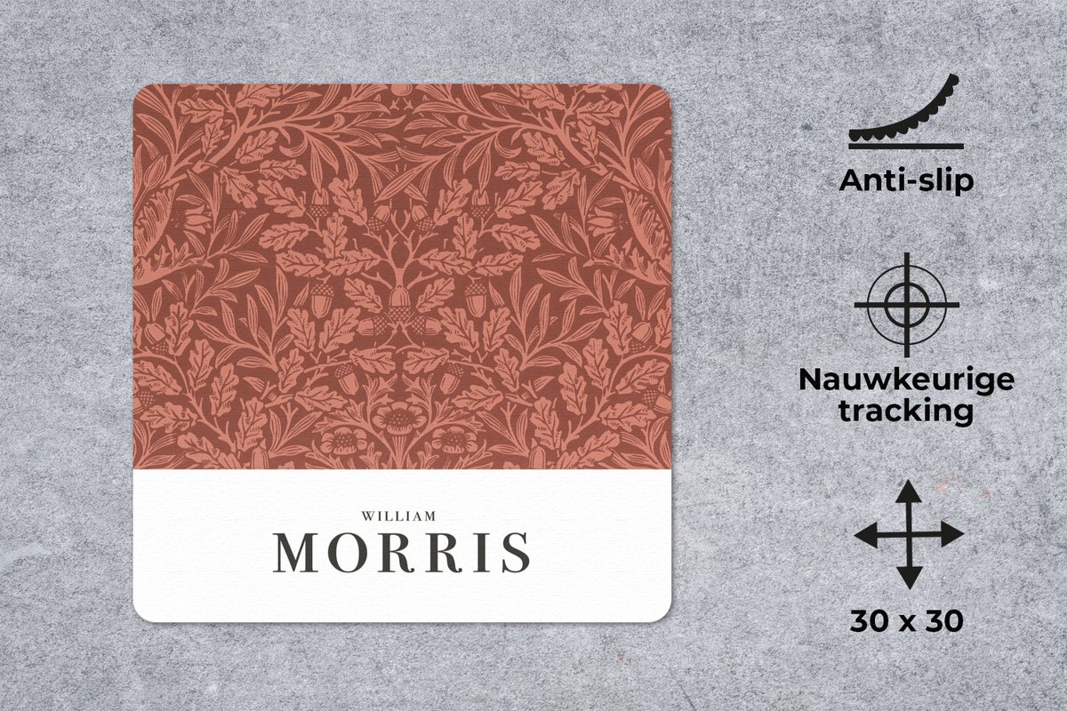Muismat 30x30 cm - Mousepad Bladeren - Planten - Morris - Bruin - Muismatten