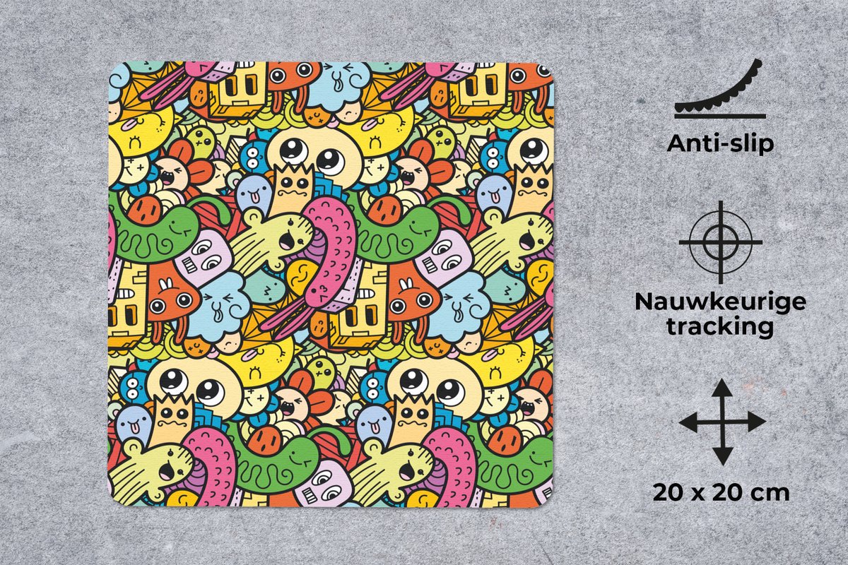 Muismat 20x20 cm - Mousepad Kinderen - Patronen - Regenboog - Design - Meiden - Jongens - Muismatten